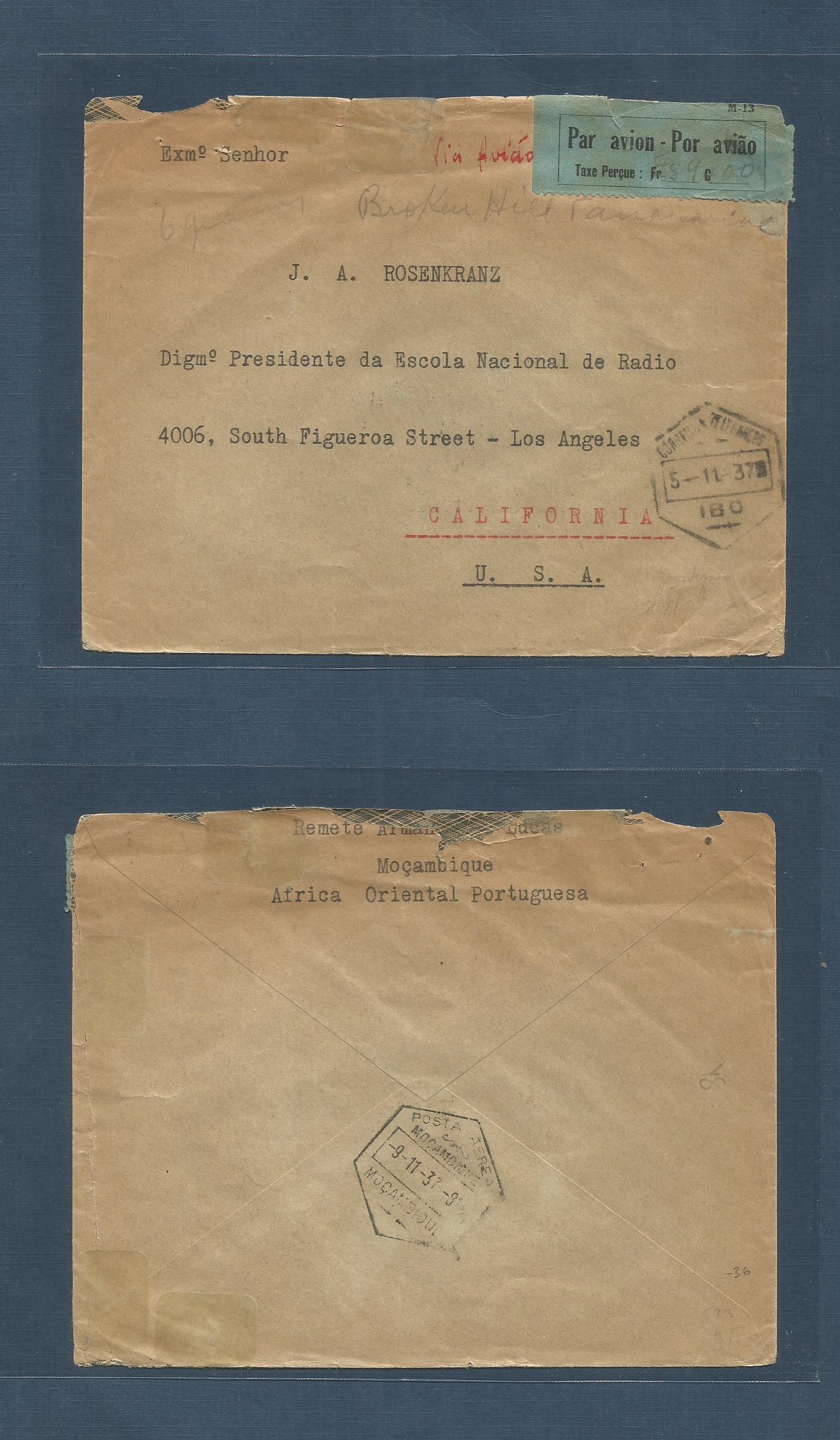 Lot 1592 - Portugal-Mozambique - Antonio Torres Worldwide February Postal History General & Selection Auction #60 | #61 Lot 1592 - Portugal-Mozambique - Antonio Torres Worldwide February Postal History General & Selection Auction #60 | #61
