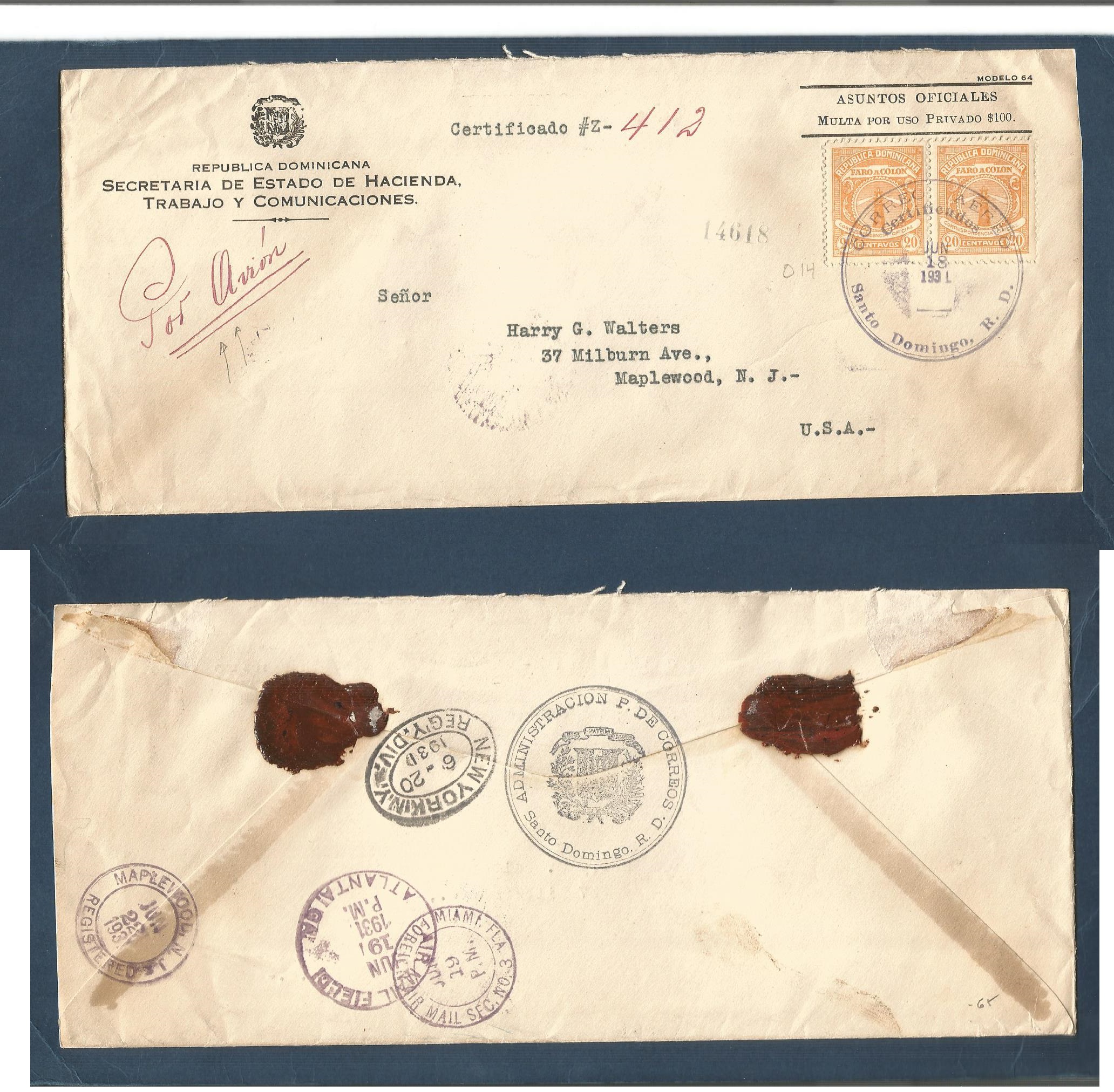 Lot 1210 - dominican rep - Antonio Torres Worldwide February Postal History General & Selection Auction #60 | #61 Lot 1210 - dominican rep - Antonio Torres Worldwide February Postal History General & Selection Auction #60 | #61
